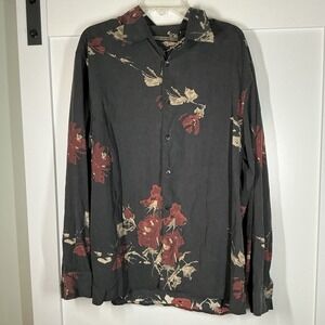 Vintage Axis Mens 100% Silk Floral Button-Up Long Sleeve Shirt Size XL